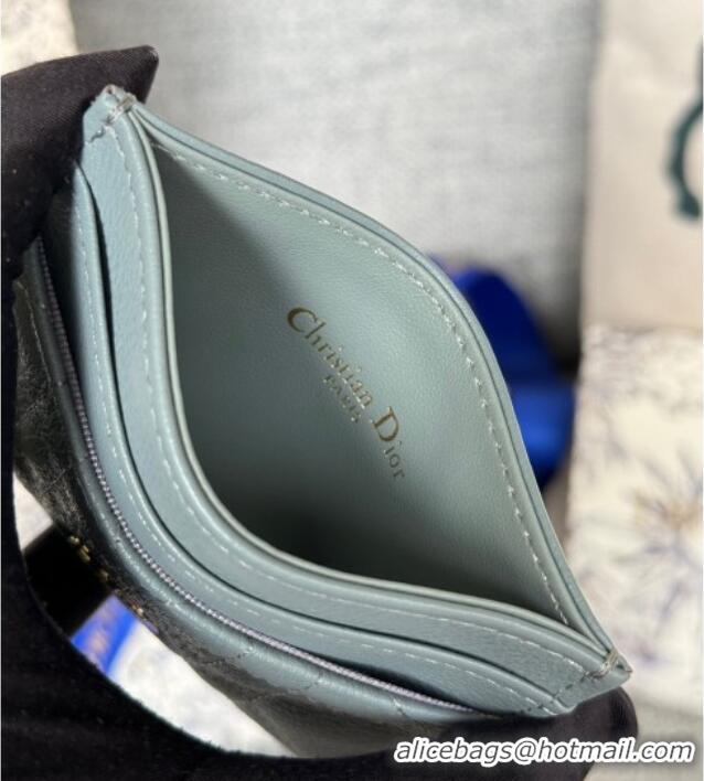 Top Quality Dior Caro Freesia Card Holder in Supple Cannage Calfskin S5130 Grey 2025