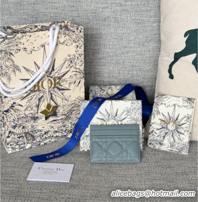 Top Quality Dior Caro Freesia Card Holder in Supple Cannage Calfskin S5130 Grey 2025