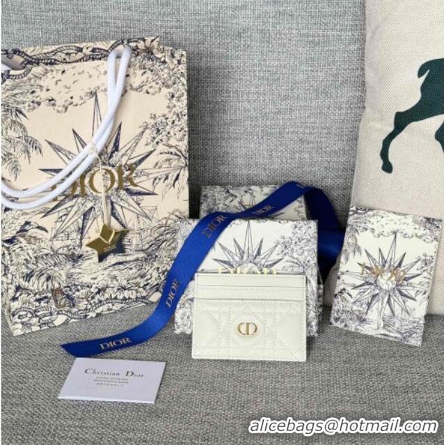 Buy Fashionable Dior Caro Freesia Card Holder in Supple Cannage Calfskin S5130 White 2025