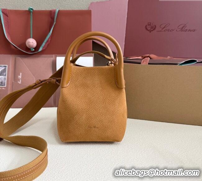 Well Crafted Loro Piana Micro Bale Bucket Bag in Grained Leather 0925 Nubuck Brown 2025