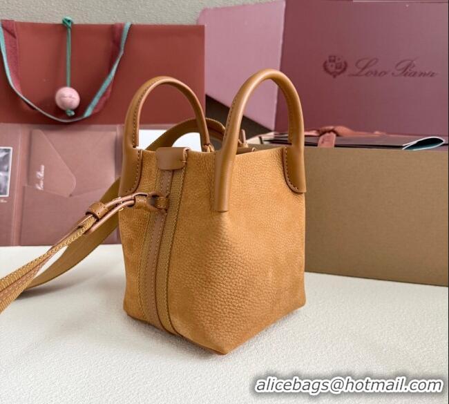 Well Crafted Loro Piana Micro Bale Bucket Bag in Grained Leather 0925 Nubuck Brown 2025