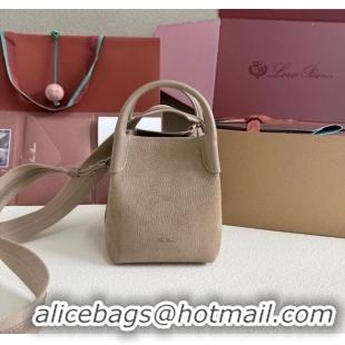 Free Shipping Loro Piana Micro Bale Bucket Bag in Grained Leather 0925 Nubuck Grey 2025
