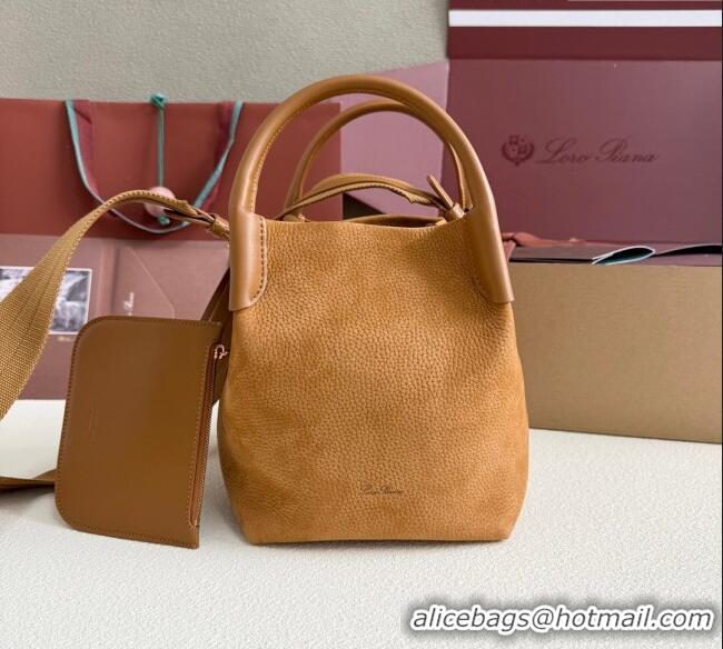 Promotional Loro Piana Small Bale Bucket Bag in Grained Leather 0925 Nubuck Brown 2025