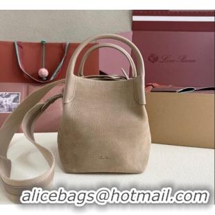 Super Quality Loro Piana Small Bale Bucket Bag in Grained Leather 0925 Nubuck Grey 2025