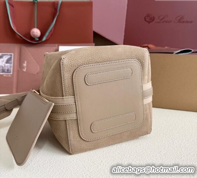 Super Quality Loro Piana Small Bale Bucket Bag in Grained Leather 0925 Nubuck Grey 2025