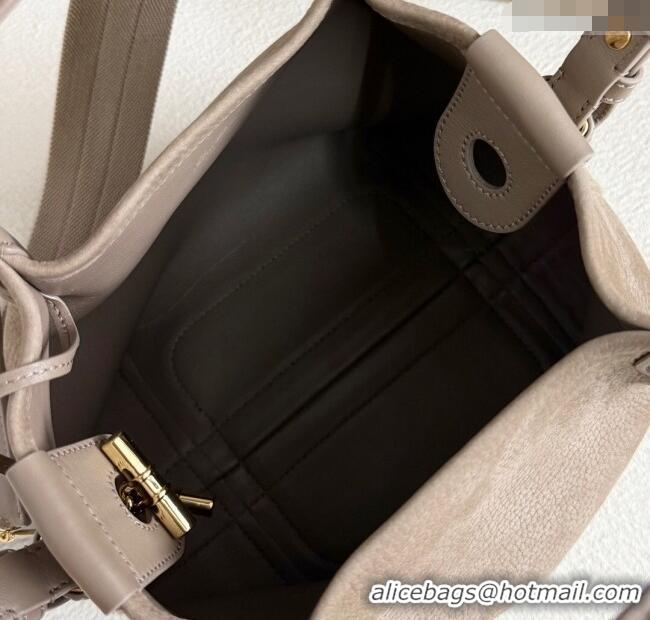 Super Quality Loro Piana Small Bale Bucket Bag in Grained Leather 0925 Nubuck Grey 2025