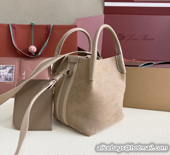Super Quality Loro Piana Small Bale Bucket Bag in Grained Leather 0925 Nubuck Grey 2025