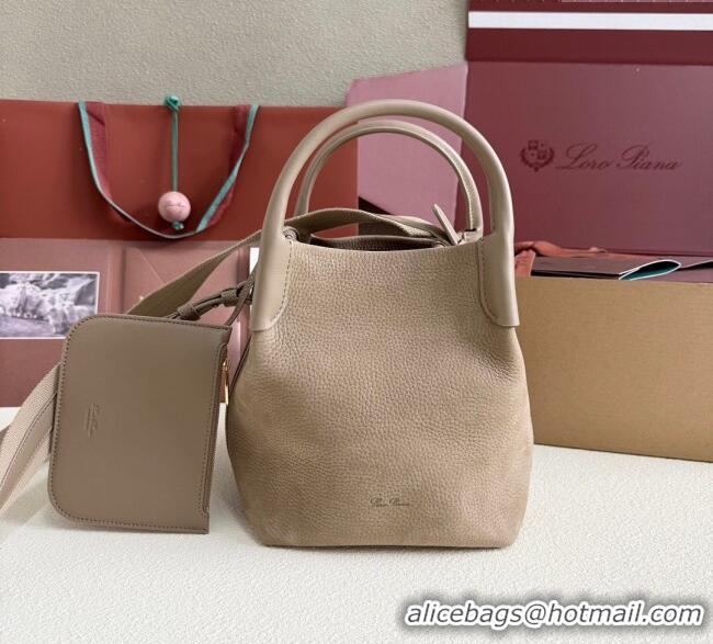 Super Quality Loro Piana Small Bale Bucket Bag in Grained Leather 0925 Nubuck Grey 2025