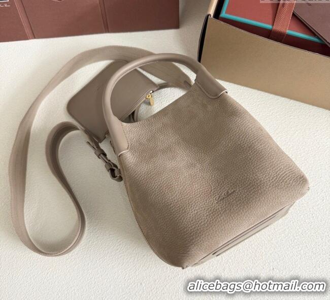 Super Quality Loro Piana Small Bale Bucket Bag in Grained Leather 0925 Nubuck Grey 2025