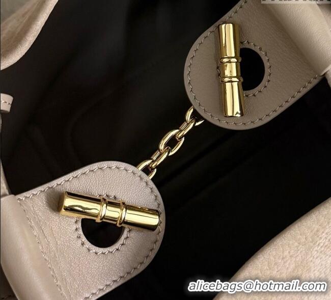 Super Quality Loro Piana Small Bale Bucket Bag in Grained Leather 0925 Nubuck Grey 2025