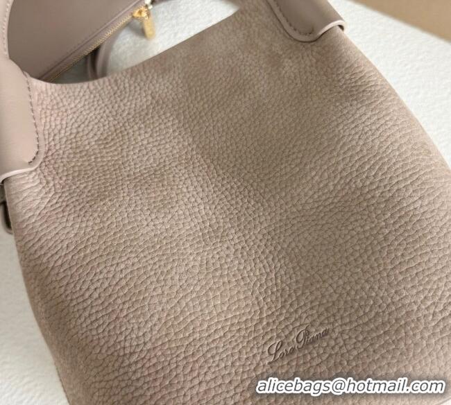 Super Quality Loro Piana Small Bale Bucket Bag in Grained Leather 0925 Nubuck Grey 2025