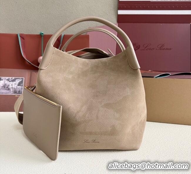 Promotional Loro Piana Large Bale Bucket Bag in Grained Leather 0925 Nubuck Grey 2025