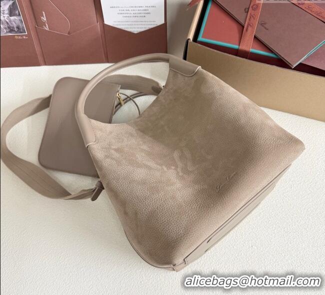 Promotional Loro Piana Large Bale Bucket Bag in Grained Leather 0925 Nubuck Grey 2025