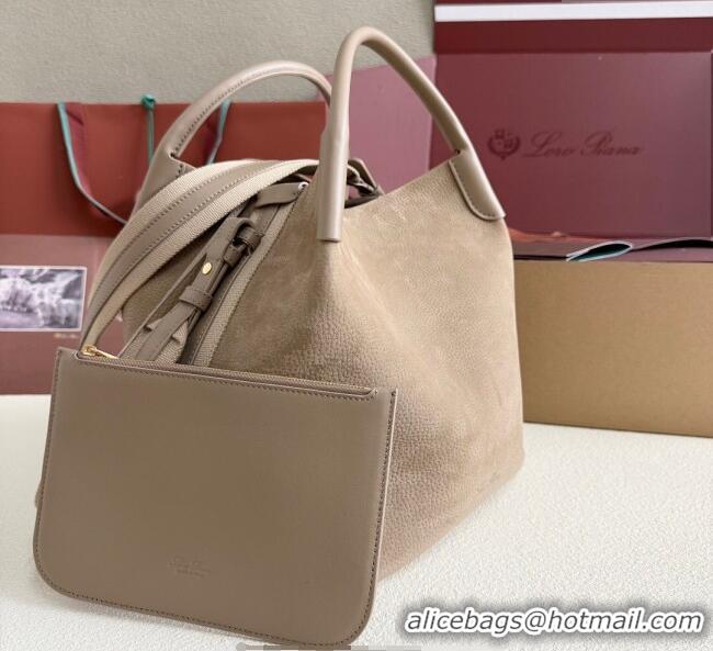 Promotional Loro Piana Large Bale Bucket Bag in Grained Leather 0925 Nubuck Grey 2025