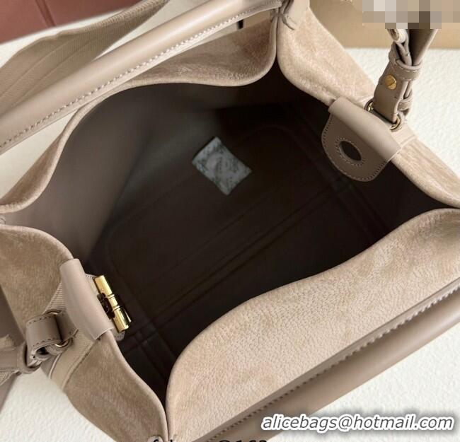Promotional Loro Piana Large Bale Bucket Bag in Grained Leather 0925 Nubuck Grey 2025