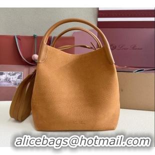 Top Quality Loro Piana Large Bale Bucket Bag in Grained Leather 0925 Nubuck Brown 2025