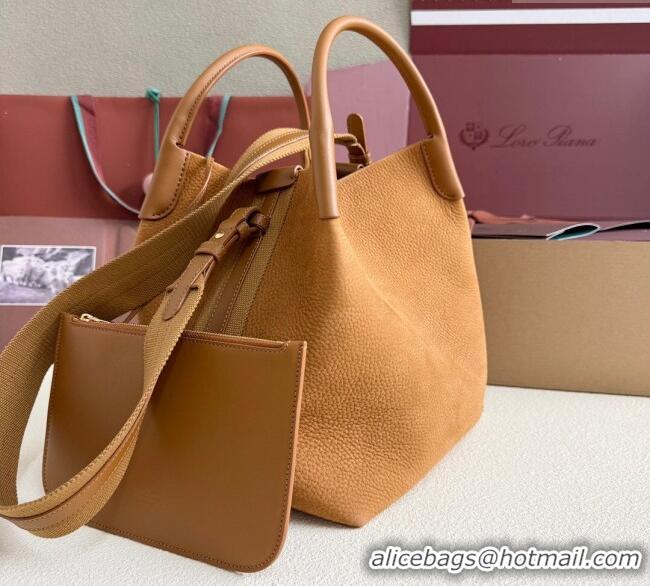 Top Quality Loro Piana Large Bale Bucket Bag in Grained Leather 0925 Nubuck Brown 2025