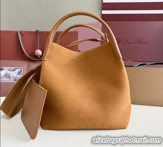 Top Quality Loro Piana Large Bale Bucket Bag in Grained Leather 0925 Nubuck Brown 2025