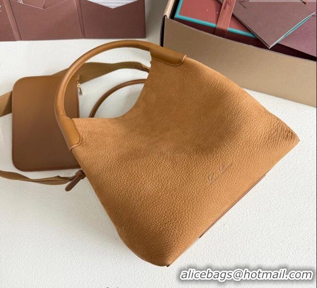 Top Quality Loro Piana Large Bale Bucket Bag in Grained Leather 0925 Nubuck Brown 2025