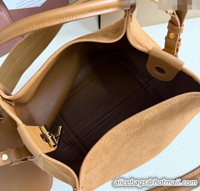 Top Quality Loro Piana Large Bale Bucket Bag in Grained Leather 0925 Nubuck Brown 2025
