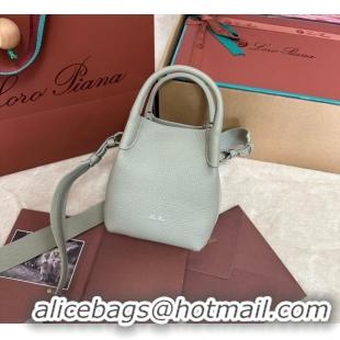 New Design Loro Piana Small Bale Bucket Bag in Grained Calfskin Leather 0925 Dry Artemisia 2025