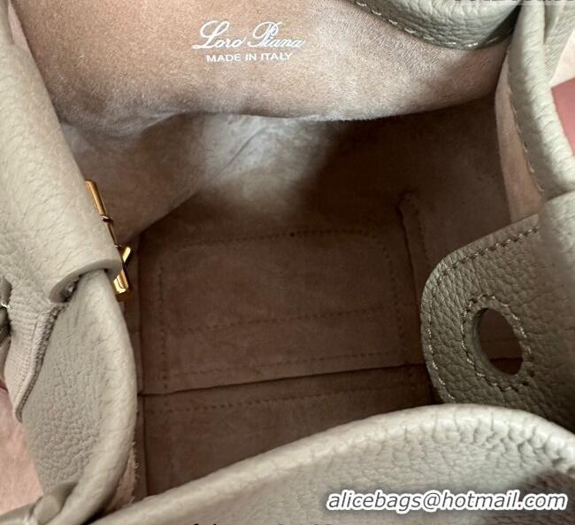 New Design Loro Piana Small Bale Bucket Bag in Grained Calfskin Leather 0925 Dry Artemisia 2025