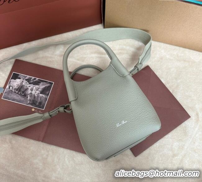 New Design Loro Piana Small Bale Bucket Bag in Grained Calfskin Leather 0925 Dry Artemisia 2025