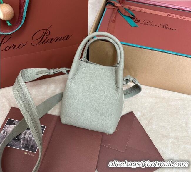 New Design Loro Piana Small Bale Bucket Bag in Grained Calfskin Leather 0925 Dry Artemisia 2025