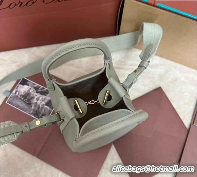 New Design Loro Piana Small Bale Bucket Bag in Grained Calfskin Leather 0925 Dry Artemisia 2025