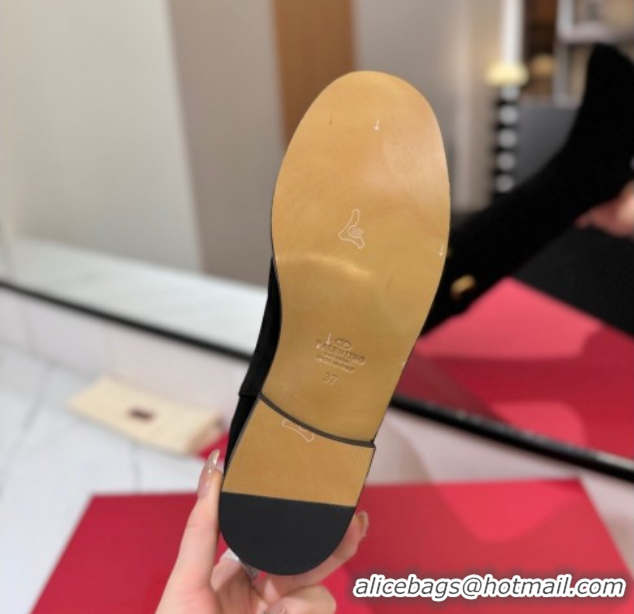 Buy Discount Valentino VLogo Signature Flat High Boots with Buckle Strap in Suede Black 2025 VA082101