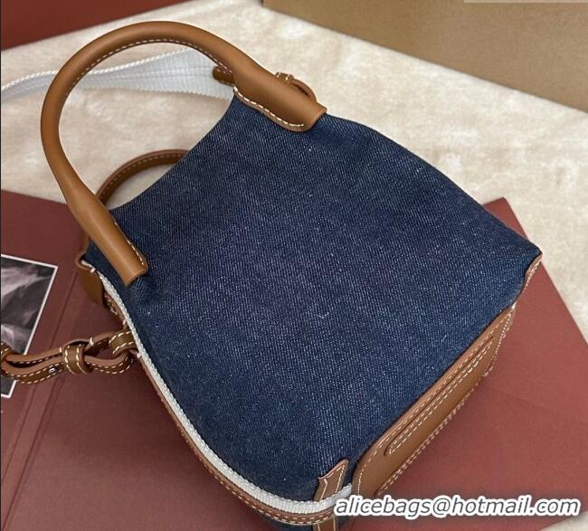 Good Product Loro Piana Small Bale Bucket Bag in Denim and Calfskin Leather 0925 Blue 2025