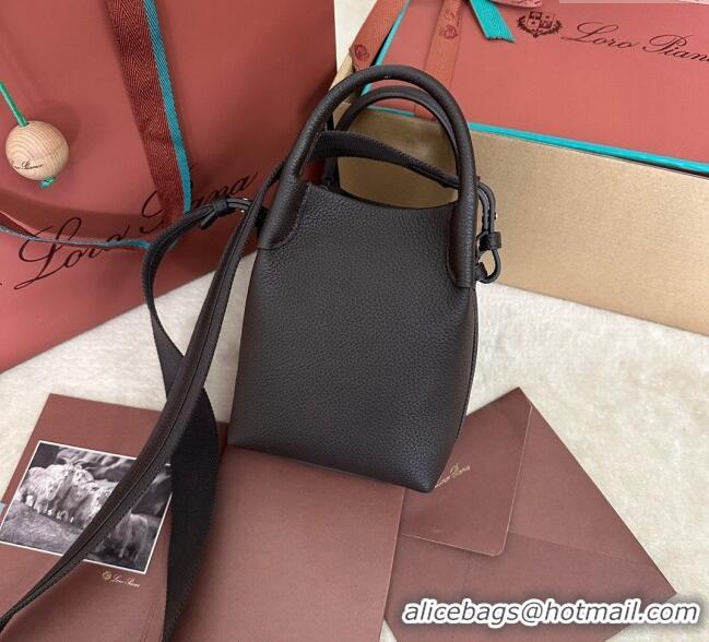 Buy Fashionable Loro Piana Small Bale Bucket Bag in Grained Calfskin Leather 0925 Coffee Brown 2025