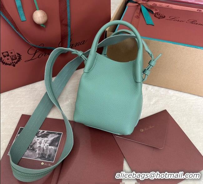 Luxury Discount Loro Piana Small Bale Bucket Bag in Grained Calfskin Leather 0925 Artemisia Green 2025