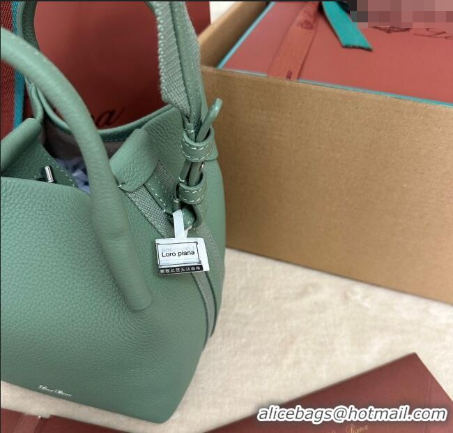 Luxury Discount Loro Piana Small Bale Bucket Bag in Grained Calfskin Leather 0925 Artemisia Green 2025