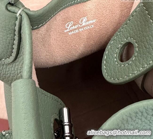 Luxury Discount Loro Piana Small Bale Bucket Bag in Grained Calfskin Leather 0925 Artemisia Green 2025