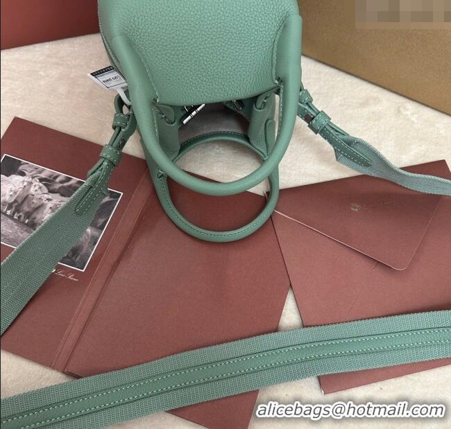 Luxury Discount Loro Piana Small Bale Bucket Bag in Grained Calfskin Leather 0925 Artemisia Green 2025