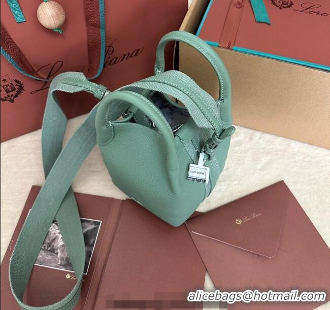 Luxury Discount Loro Piana Small Bale Bucket Bag in Grained Calfskin Leather 0925 Artemisia Green 2025