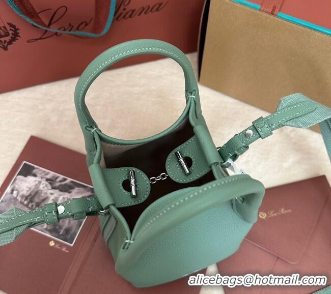 Luxury Discount Loro Piana Small Bale Bucket Bag in Grained Calfskin Leather 0925 Artemisia Green 2025