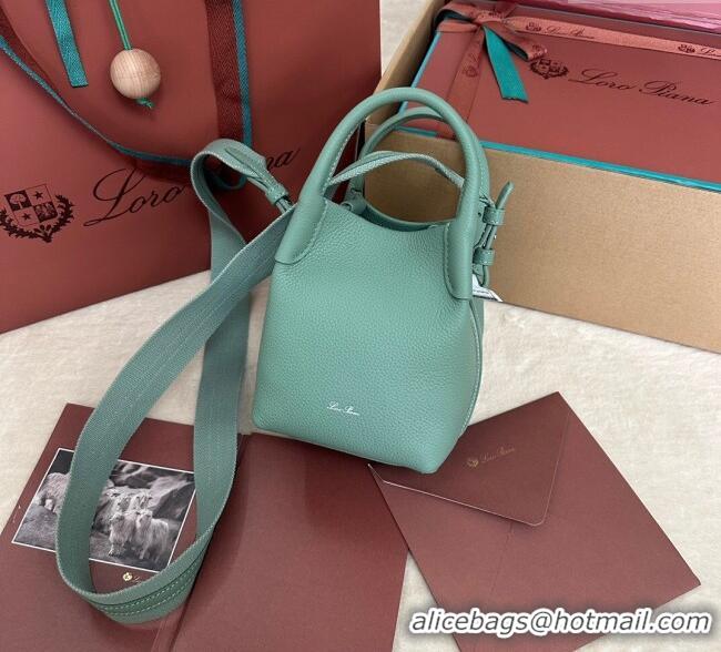 Luxury Discount Loro Piana Small Bale Bucket Bag in Grained Calfskin Leather 0925 Artemisia Green 2025