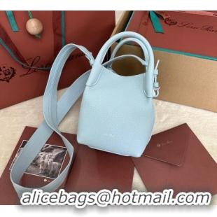 Luxurious Loro Piana Small Bale Bucket Bag in Grained Calfskin Leather 0925 Light Blue 2025