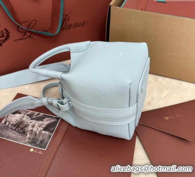 Luxurious Loro Piana Small Bale Bucket Bag in Grained Calfskin Leather 0925 Light Blue 2025