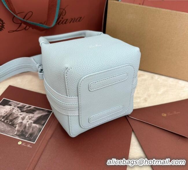 Luxurious Loro Piana Small Bale Bucket Bag in Grained Calfskin Leather 0925 Light Blue 2025