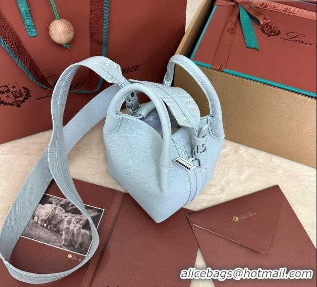 Luxurious Loro Piana Small Bale Bucket Bag in Grained Calfskin Leather 0925 Light Blue 2025