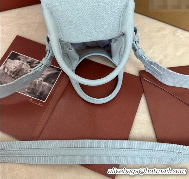 Luxurious Loro Piana Small Bale Bucket Bag in Grained Calfskin Leather 0925 Light Blue 2025