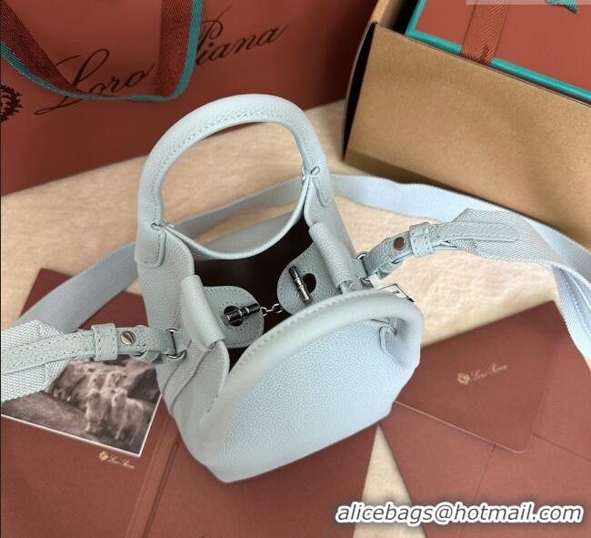 Luxurious Loro Piana Small Bale Bucket Bag in Grained Calfskin Leather 0925 Light Blue 2025
