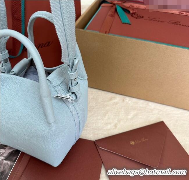 Luxurious Loro Piana Small Bale Bucket Bag in Grained Calfskin Leather 0925 Light Blue 2025