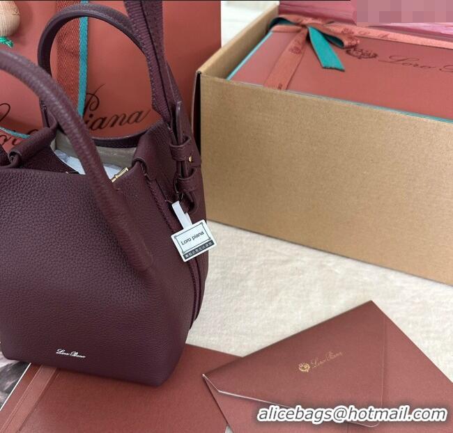 Shop Popular Loro Piana Small Bale Bucket Bag in Grained Calfskin Leather 0925 Ormosia Red 2025