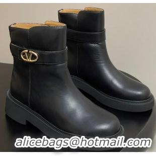 Popular Style Valentino VLogo Signature Ankle Boots in Calfskin Black VA082102