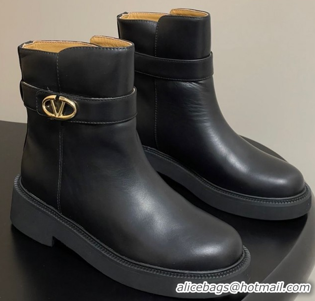 Popular Style Valentino VLogo Signature Ankle Boots in Calfskin Black VA082102