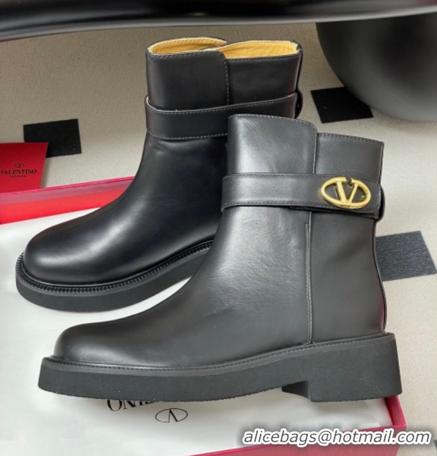 Popular Style Valentino VLogo Signature Ankle Boots in Calfskin Black VA082102